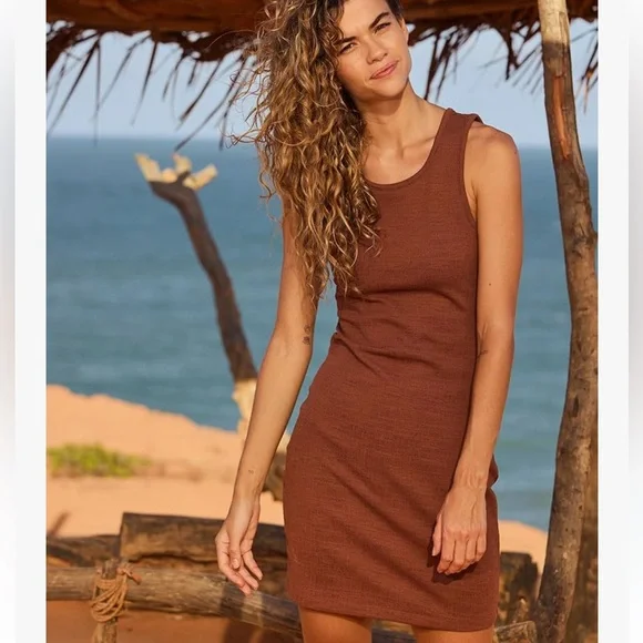 Roxy Good Keepsake XS Mini Dress Brown Cutout Cross Back Coastal Cowgirl Boho Y - Picture 2 of 12